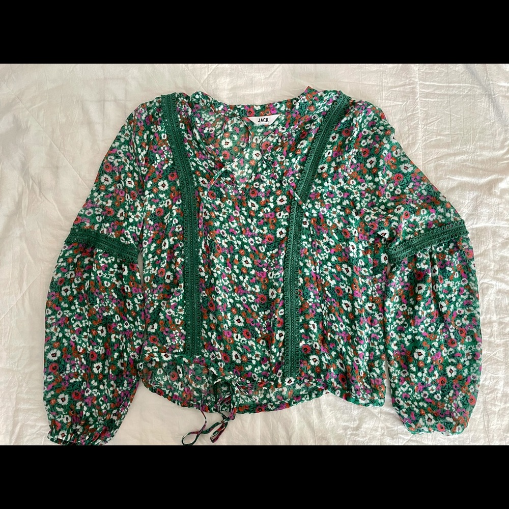 Flower spring summer blouse women top long sleeves
